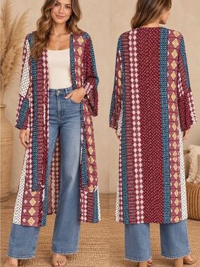 JODIFL Burgundy Patchwork Boho Kimono (080678) 🌼 ☀️